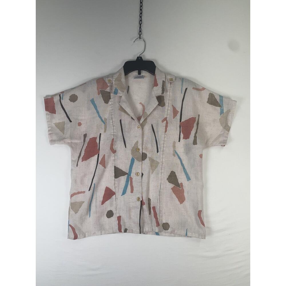 Koret Career Shirt Womens Small Multicolor Geometric Button Up Short Sleeve Top
